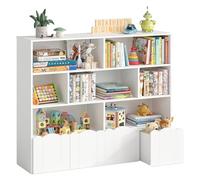 YOUDENOVA Étagère pour enfant à 4 étages, meuble de chambre d'enfant avec 4 boîtes, rangement de jouets sur roulettes, 125,3 x 33 x 118 cm, rangement de chambre d'enfant pour livres d'images, livres