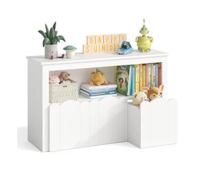 YOUDENOVA Étagère pour enfant, meuble de chambre d'enfant, avec 3 boîtes, rangement de jouets sur roulettes, 102,2 x 33 x 61,5 cm, rangement de chambre d'enfant pour livres d'images, livres d'histoire