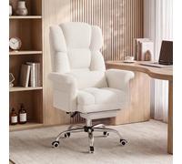 YOUDENOVA Fauteuil de Direction, Chaise de Bureau avec Repose-Pieds, Siège Ergonomique en Tissu Teddy, Chaise de Bureau pour la Maison avec Dossier inclinable à 135° et accoudoirs rembourrés, Beige
