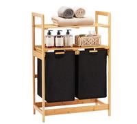 YOUDENOVA - Panier à linge avec structure en bambou, classeur à linge avec 2 étagères avec 2 sacs amovibles pour chambre, salle de bain ou buanderie 93x64x33 cm Noir