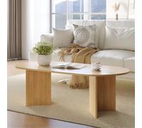 YOUDENOVA Table basse ovale en bois moderne avec rangement pour salon Coffee Table Petit meuble pour salon Chêne naturel 120 x 60 x 40 cm