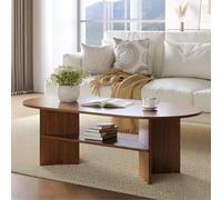 YOUDENOVA Table basse ovale en bois moderne de salon Coffee Table Petit bureau pour salon Noyer 120 x 60 x 40 cm