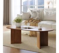 YOUDENOVA Table basse, table d'appoint ovale en bois, moderne, table de salon avec rangement, table à café, petite table pour salon, noyer, 120 x 60 x 40 cm