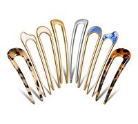 Youdert 8 pièces en Forme de U Style français Piques à Cheveux en écaille de Tortue métal épingle à Cheveux avec 2 bâtons Fourche Cornedrue Chignons Chignon Pins Accessoires de Cheveux for Les Filles