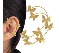 Youding Boucles d'oreilles manchette papillon | Boucles d'oreilles pour femmes non perçantes - en argent avec strass papillon Wrap Crawler, pas de boucles piercing bijoux