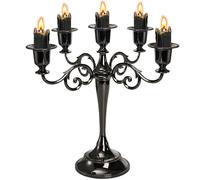 YOUEON Chandelier à 5 Bras, 26,4 cm de Haut, Noir Brillant, bougeoir Gothique pour Bougies piliers de 2,5 cm de diamètre, pièce maîtresse pour Mariage, église, cheminée, Halloween