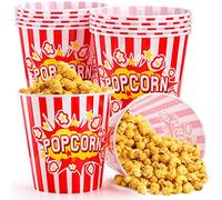 Youeon Lot de 12 grands bols à popcorn en plastique réutilisables de 2,7 l de style rétro à rayures rouges et blanches pour soirée cinéma, théâtre, fête