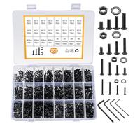 Youery 1225 pièces Vis à tête creuse M2 M3 M4 M5, Vis à Six Pans Creux et Ecrous et Rondelles Assorties, Noires Vis Ecrous et Rondelles Assortiment, Vis avec Écrous Assortiment