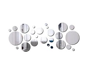 Youery 32 Pièces Miroir Murale Rond Carrelage Feuilles Muraux Flexible Stickers Décoratif Décoration Salle de Bain Autocollants Miroirs Décoration de la Maison