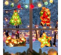 Youery 4 Pièces Guirlandes Lumineuses de Noël à Piles à Suspendre, Blanc chaud, En Forme d'Étoile, LED Rideau Lumineux Pour Sapin de Noël, Cheminée, Décoration d'Intérieur