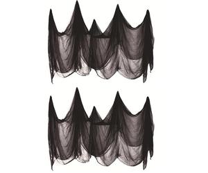 Youery Gaze Noir d'halloween, 2 Drap Noir Effrayant Halloween, Gaze Spooky, Chiffon Effrayant, Rideau d'horreur pour Salle de Fête en Plein air Maison Hantée Portes d'Entrée à l'Extérieur,200 x 500 cm