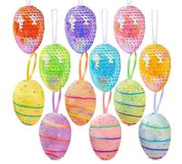 Youery Lot de 12 œufs de Pâques à peindre - Œufs de Pâques à suspendre - Étiquettes de Pâques - Mousse à suspendre - Pour décoration, bricolage, artisanat et cadeaux pour enfants