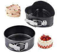 Youery Moule Gateau Rond,Moule a Gateau,Lot de 2 Moules à Charnière (Rond 10 cm + Coeur) - en Acier Antiadhésif avec Fond Amovible - pour Four et Congélateur