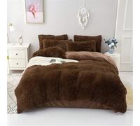 YOUGANG Housse de Couette en Peluche Duveteuse Simple/Double/King Size Luxe Ultra Douce Shaggy 3 Pièces Velours Confortable Parure de Lit (1*Housse de Couette + 2*Taies d'Oreiller 50x75cm) (Café