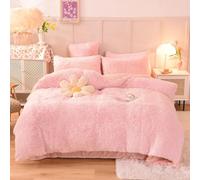 YOUGANG Housse de Couette en Peluche Duveteuse Simple/Double/King Size Luxe Ultra Douce Shaggy Parure de Lit 3 Pièces en Velours Confortable (1*Housse de Couette + 2*Taies d'Oreiller 50x75cm) (Rose