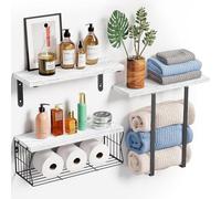 YOUGANG Lot de 3 étagères murales flottantes pour serviettes de bain et cuisine, accessoires de rangement robustes (blanc)