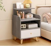 YOUGANG Table de chevet moderne en bois avec tiroirs et serrure, petits espaces avec étagère de rangement ouverte, table d'appoint pour canapé, chambre à coucher, salon, bureau (pin Morandi, D)