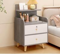 YOUGANG Table de chevet moderne en bois avec tiroirs et serrure, petits espaces avec étagère de rangement ouverte, table d'appoint pour canapé, chambre à coucher, salon, bureau (pin Morandi, F)