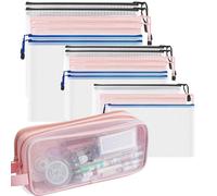 YOUHOOL Lot de 15 pochettes en maille à fermeture éclair - 3 tailles et 3 couleurs - Pochettes en plastique avec fermeture éclair - Pour organiser, ranger, voyager, fournitures scolaires et de bureau
