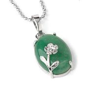 YOUHU Colliers À Pendentif en Pierre,Vintage Pendentif Ovale Charmes Vert Aventurine Argent Fleur Mode Romantique Perle Chaîne Bijoux pour Noël Cadeau Parfait pour Les Femmes