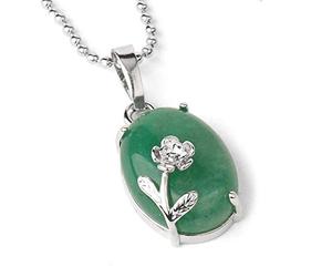 YOUHU Colliers À Pendentif en Pierre,Vintage Pendentif Ovale Charmes Vert Aventurine Argent Fleur Mode Romantique Perle Chaîne Bijoux pour Noël Cadeau Parfait pour Les Femmes