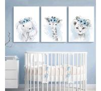Youihom 3 Affiche Animaux Chambre Bebe 30x40 Affiche Chambre Bebe Garcon Bleu Poster Savane Enfant Girafe Elephant Lion Tableau Safari Enfant Nordique Mural Deco Garcon Cadeau sans Cadre (blue)