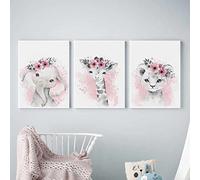 Youihom 3 Affiche Animaux Rose Tableau Chambre Fille Toile Bebe Girafe Elephant Lionceau Enfant Poster Safari Decoration Murale Cadeau 30x40 sans Cadre