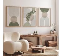 Youihom 3 Affiche Geometrique Abstrait 40x50 Tableau Decoration Murale Boho Affiche la Ligne Verte Poster Mural Boheme Impression sur Toile Beige et Vert Grand Affiche Deco Chambre Salon