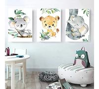 Youihom 3 Poster Pour Chambre Enfant Affiche Animaux de la Jungle A3 Toile Lion Koala Elephant Illustration Murale Decoration Tableau BeBe Garcon Fille sans Cadre
