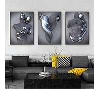 Youihom 3 Tableau Portrait Statue Metal Abstrait Impression sur Toile Gris Affiche Amour Couple Sexy Romantique Salon Décoration Murale 3d Poster Chambre Adulte Moderne Cadeau sans Cadre (40x50cm)