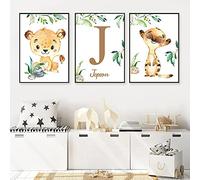 Youihom 3 Toile Prenom Poster Personnalisé 30x40 Affiche Chambre Bebe Animaux Lion Elephant Koala Panda Illustration Murale Decoration Tableau Enfant Garcon Cadeau sans Cadre