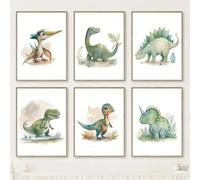 Youihom 6 Affiche Dinosaure Bébé Tableau Chambre Garcon Vert Poster Enfant Garçon Affiche Toile 21 x 30 sans Cadre