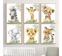 Youihom 6 Affiche Safari Jungle Animaux Bébé Elephant Girafe Zèbre Tigre Lionne Guépard Tableau Chambre Enfant Fille Garcon Poster 21x30 Toile Murale Decoration sans Cadre