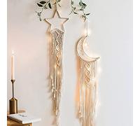 Youihom Deux Attrape Rêve en Macramé étoile Lune Tapisserie Tenture Murale Boheme Decoration Chambre Salon Ornement a Suspendre