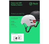 Youin Casque MA1011 homologué LED avant/arrière - Ventilation réglable - Blanc L (55-62 cm)