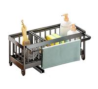 YOUJIA Organiseur d'évier de Cuisine Porte-éponge en Acier Inoxydable Porte Eponge Evier Cuisine avec Plateau de Vidange Amovible et Drainage de Déviation Multifonction Égouttoir, Noir