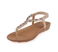 YOUJIA Tongs Bohême pour femme avec strass - Sandales plates, 4 beiges., 38 EU