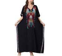YOUKD Brodé Floral Lâche Caftan Boho Beach Bikini Cover Up Robe Plus Taille Robe pour Femmes