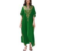 YOUKD Brodé Floral Lâche Caftan Boho Plage Bikini Cover Up Robe Plus La Taille Robe pour Femmes