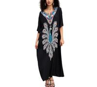 YOUKD Brodé Floral Loose Caftan Boho Beach Bikini Cover Up Robe Plus Size Robe pour Femme