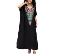 YOUKD Brodé Floral Loose Caftan Boho Beach Bikini Cover Up Robe Plus Size Robe pour Femme