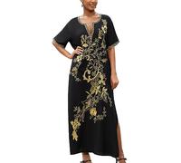 YOUKD Brodé Floral Loose Caftan Boho Couverture de Bikini de Plage Robe Plus Robe pour Femme
