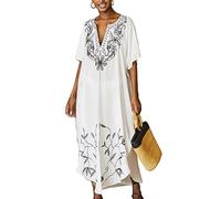 YOUKD Brodé Floral Loose Caftan Boho Couverture de Bikini de Plage Robe Plus Robe pour Femme