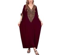 YOUKD Brodé Floral Loose Caftan Boho Couverture de Bikini de Plage Robe Plus Robe pour Femme