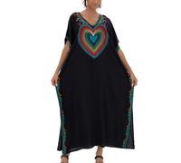 YOUKD Brodé Floral Spacieux Caftan Boho Plage Bikini Couvrir Jusqu’à La Robe Grande Taille pour Les Femmes