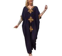 YOUKD Caftan Long en Coton à Fleurs D'été Bohemian Loungewear Maillot de Bain de Plage Cover Up Robe Longue pour Femme