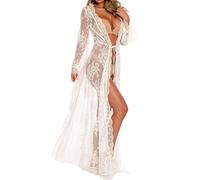 YOUKD Cardigan en Dentelle pour Femmes Voir à Travers la Robe Boho Kimono Long Robes de Plage de Maillot de Bain