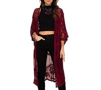 YOUKD Cardigan en Dentelle pour Femmes Voir à Travers Robe Bohème Longue Kimono Maillot de Bain de Plage Couvrir Les Robes