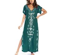 YOUKD Coton Caftan Brodé Robe Florale BohèMe Plage Bikini Couvrir Robe Grande Taille Chemise De Nuit pour Les Femmes
