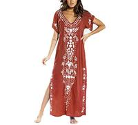 YOUKD Coton Caftan Brodé Robe Florale BohèMe Plage Bikini Couvrir Robe Grande Taille Chemise De Nuit pour Les Femmes